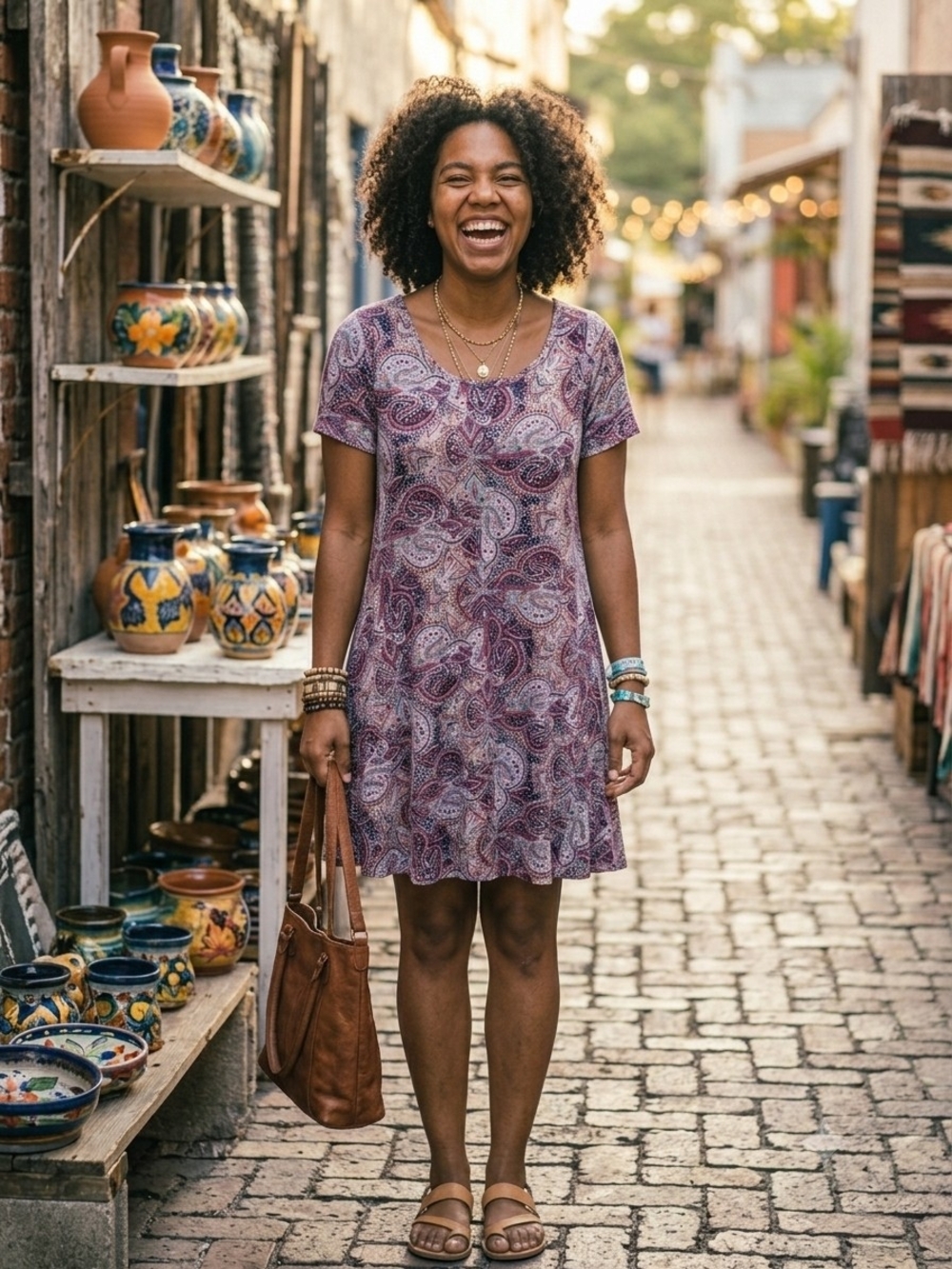 SPENSE Paisley Print Short Sleeve Swing Dress Large